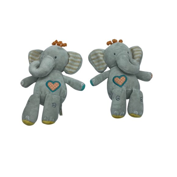 Tickle & Main We Are Twins Gray Elephant Plush Stuffed Toy Rattle 7" Lot of 2 - Picture 4 of 6